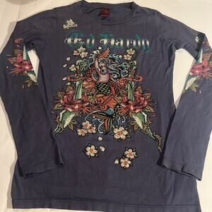 GRAB THIS*** ED HARDY COLLECTABLE  Mermaid & Florals RHINESTONED UNISEX LS